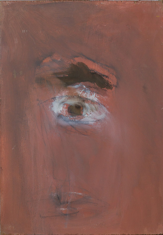 Auge mit Mund - Öl auf Sperrholz